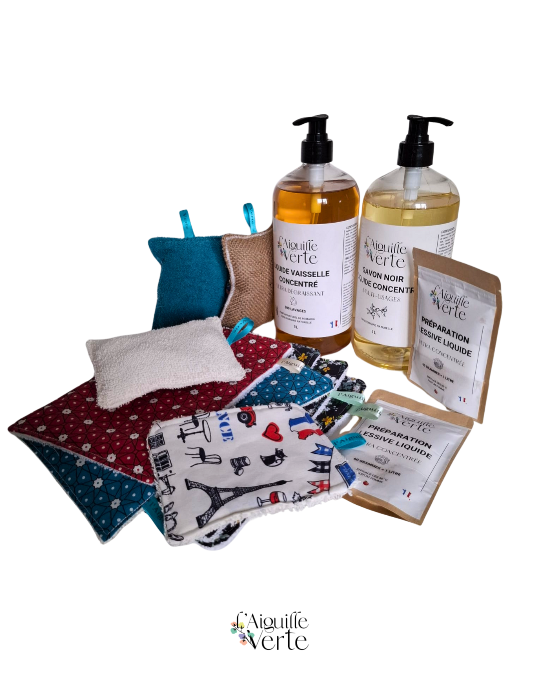 Coffret zéro déchet Premium comprenant une éponge lavable, une éponge Platounette, un essuie-tout réutilisable et un kit lessive ultra-concentrée. Produits écologiques, lavables et durables, fabriqués en France pour un ménage responsable et économique. Idéal pour adopter une routine zéro déchet facilement et réduire ses déchets au quotidien.