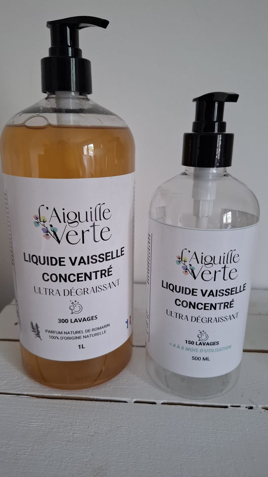 Liquide vaisselle 500 ml ultra dégraissant et concentré au parfum naturel de romarin 150 lavages 6 mois de vaisselle