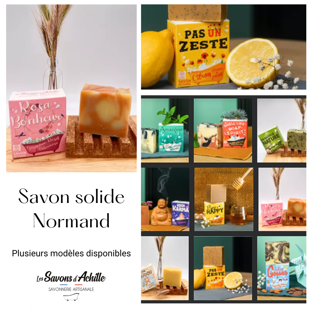 Savons solides certifiés bio. Fabrication artisanale en Normandie et saponifiés à froid, doux pour la peau et la planète.