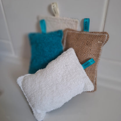 Pack 4 éponges lavables zéro déchet Gratounette Doucette Blanchette Platounette - coton upcyclé sans microfibre fabriqué en France - l'Aiguille Verte